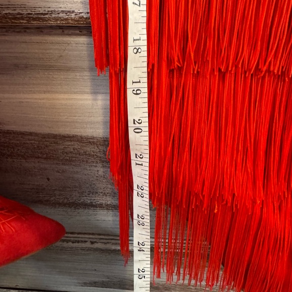 Red Fringe Over-the-Knee Heeled Boots - Picture 6 of 9